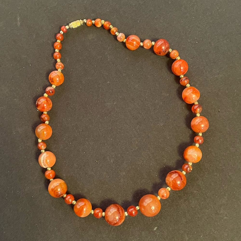 Women's Orange Bead Necklace - Polished Carnelian-Style Strand